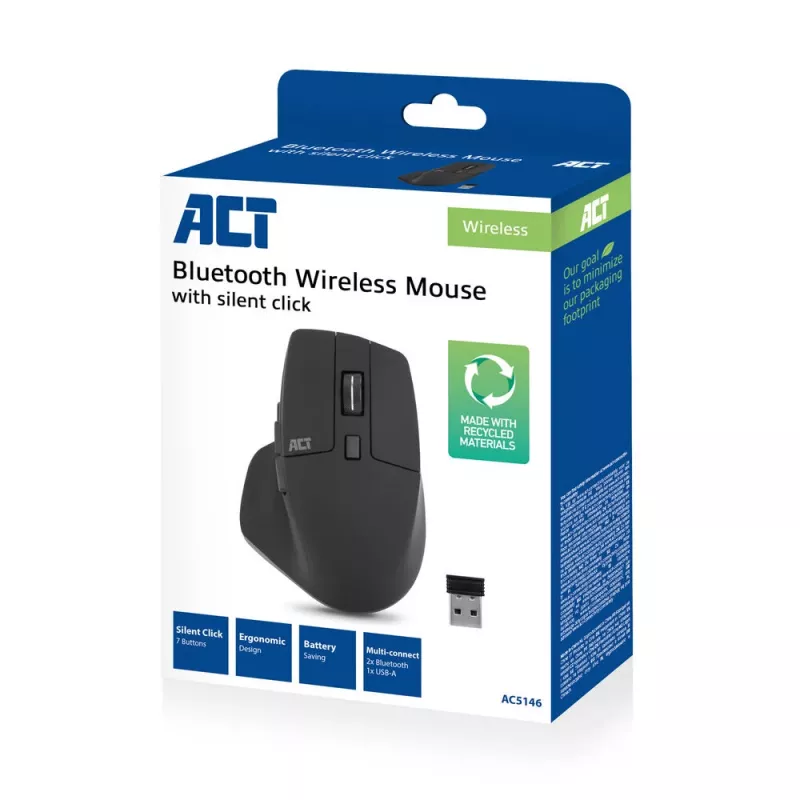ACT AC5146 bezvadu pele ar Bluetooth un USB-A uztvērēju, 2400 DPI, klusiem klikšķiem, videi draudzīga