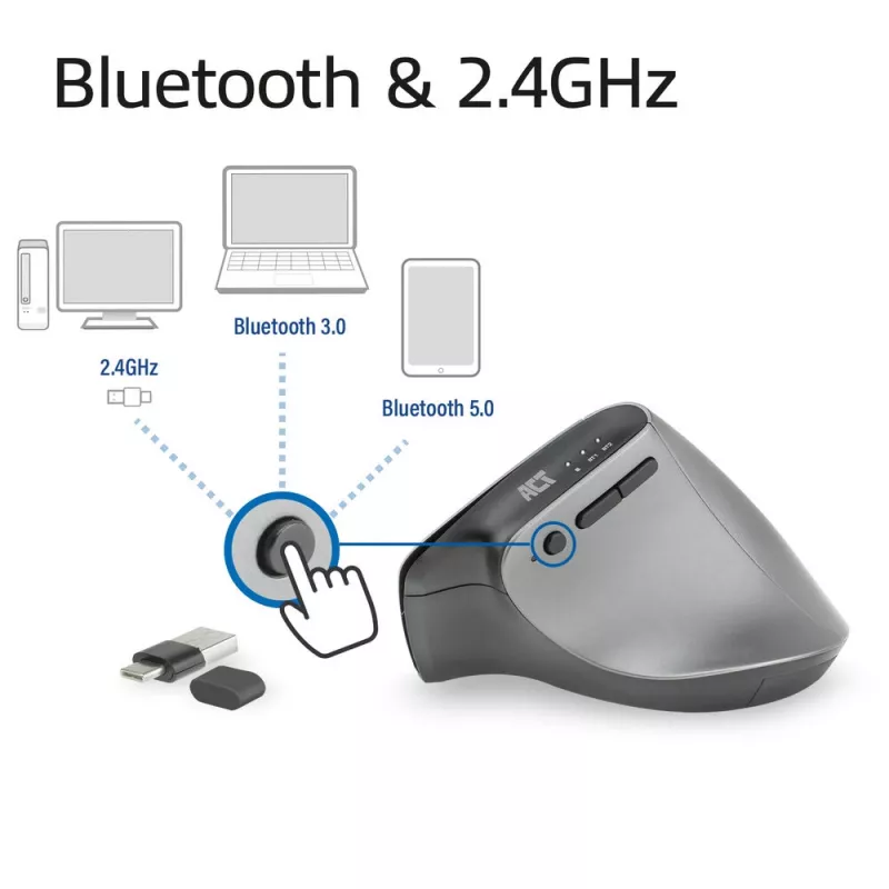 ACT AC5155 Bezvadu Ergonomic Pelīte ar Bluetooth un USB-C/USB-A uztvērēju