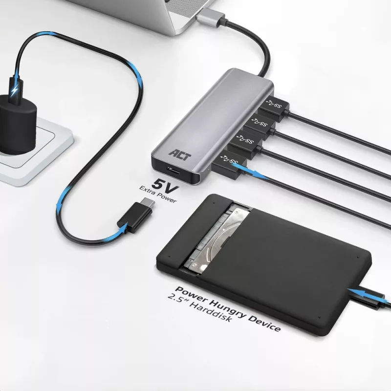 USB Hubs ACT AC6121 4-portu USB-A 5 Gbit/s Alumīnija korpuss