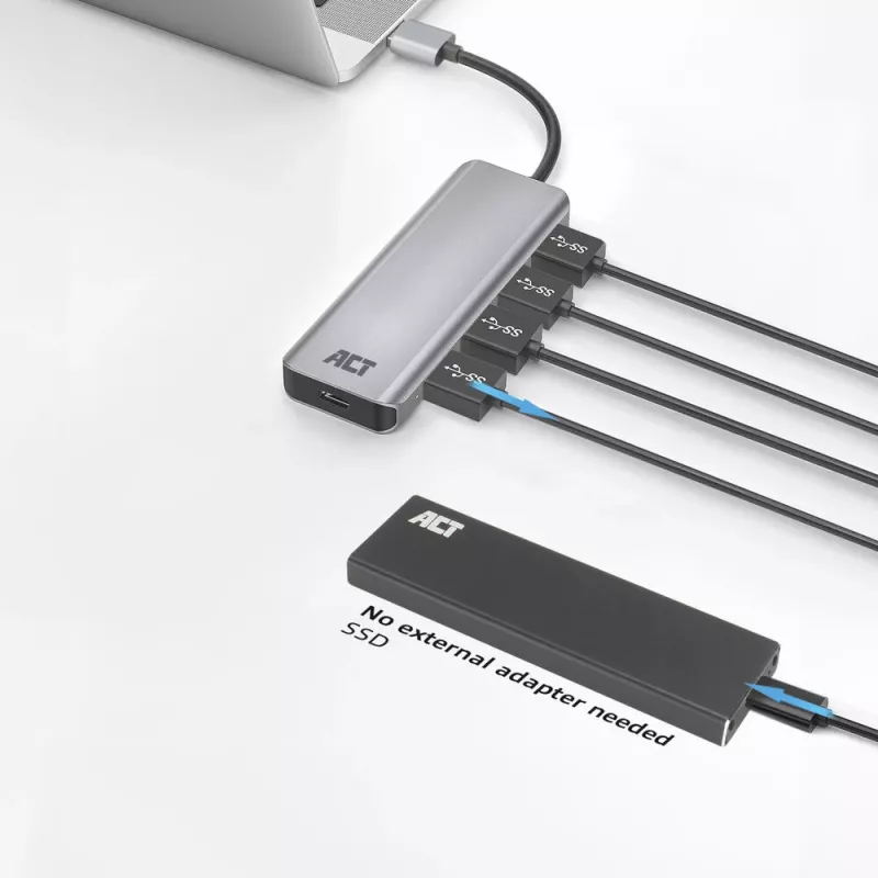 USB Hubs ACT AC6121 4-portu USB-A 5 Gbit/s Alumīnija korpuss