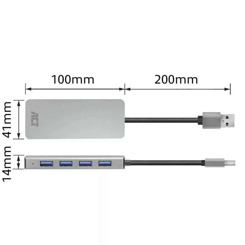 USB Hubs ACT AC6121 4-portu USB-A 5 Gbit/s Alumīnija korpuss