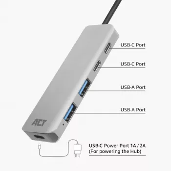 USB centrmezgls ACT AC6125 3.2 Gen 1 Type-A 5000 Mbit/s Pelēks