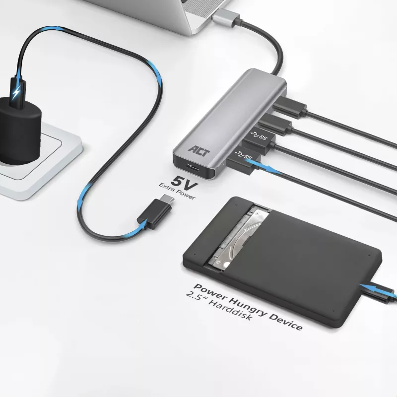 USB centrmezgls ACT AC6125 3.2 Gen 1 Type-A 5000 Mbit/s Pelēks
