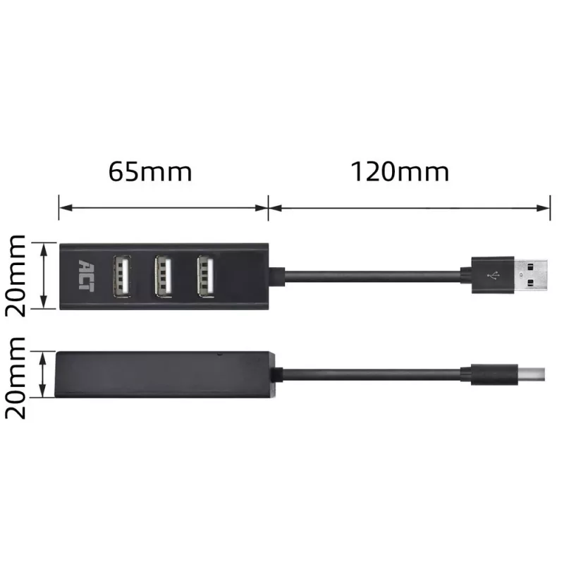 USB Hubs ACT AC6205 2.0 480 Mbit/s Melns 0.12m