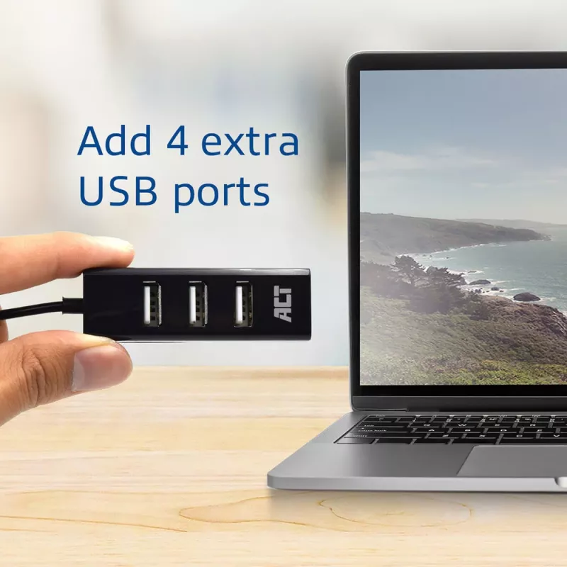 USB Hubs ACT AC6205 2.0 480 Mbit/s Melns 0.12m