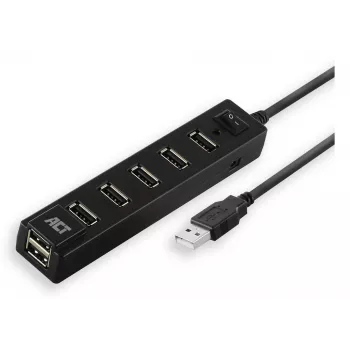 USB centrmezgls ACT AC6215 7 porti USB 2.0 480 Mbit/s Melns
