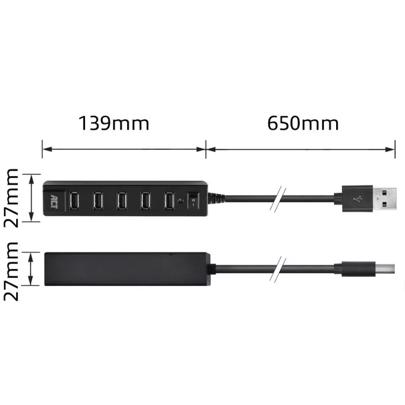 USB centrmezgls ACT AC6215 7 porti USB 2.0 480 Mbit/s Melns