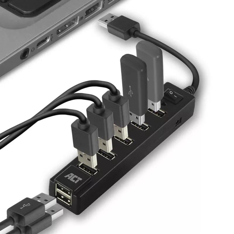USB centrmezgls ACT AC6215 7 porti USB 2.0 480 Mbit/s Melns