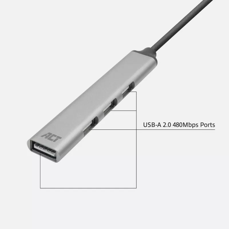 ACT AC6225 USB 2.0 Hub 480 Mbit/s Pelēks Alumīnijs