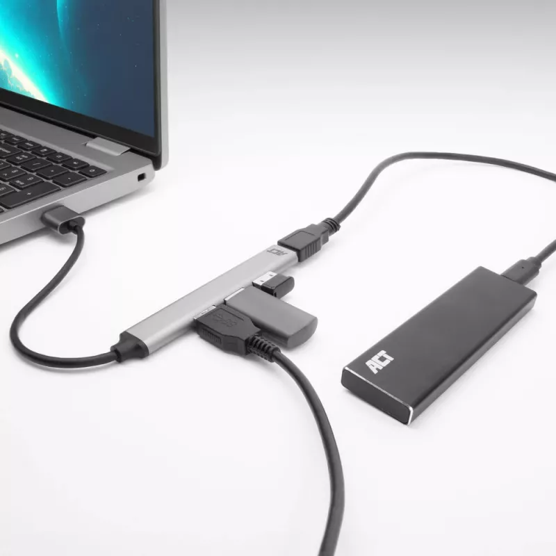 ACT AC6225 USB 2.0 Hub 480 Mbit/s Pelēks Alumīnijs