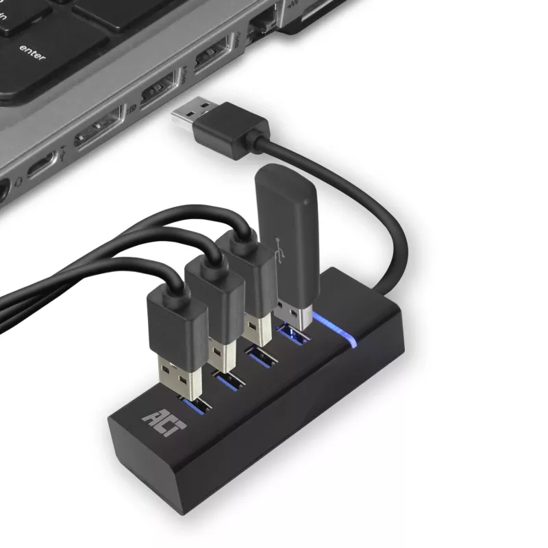 ACT AC6300 USB 3.2 Gen 1 Hubs 4 portu Type-A 5000 Mbit/s Melns