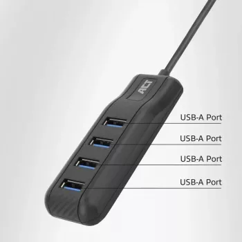 ACT AC6320 USB 3.2 Gen 1 centrmezgls ar 4 USB-A portiem, 5 Gbps, melns