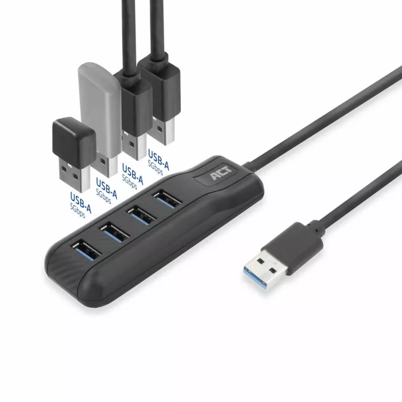 ACT AC6320 USB 3.2 Gen 1 centrmezgls ar 4 USB-A portiem, 5 Gbps, melns