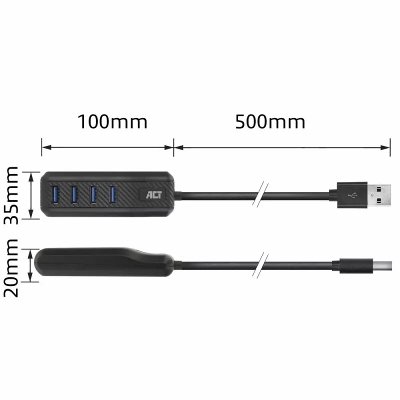 ACT AC6320 USB 3.2 Gen 1 centrmezgls ar 4 USB-A portiem, 5 Gbps, melns