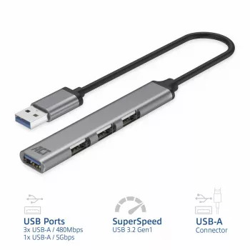 ACT AC6325 USB 3.2 Gen 1 Type-A Hub 4 portu pelēks