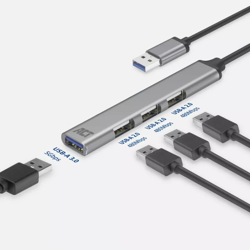 ACT AC6325 USB 3.2 Gen 1 Type-A Hub 4 portu pelēks