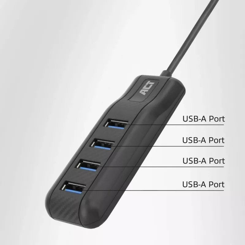 ACT AC6420 USB-C centrmezgls 4× USB-A 3.2 Gen 1 5 Gbit/s melns