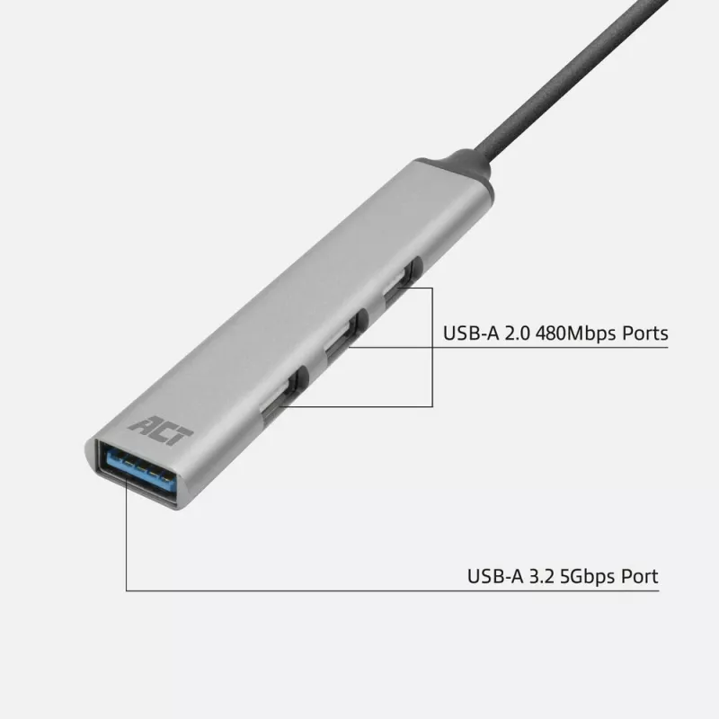 USB Hubs ACT AC6425 Type-C 5000 Mbit/s Alumīnija Pelēks
