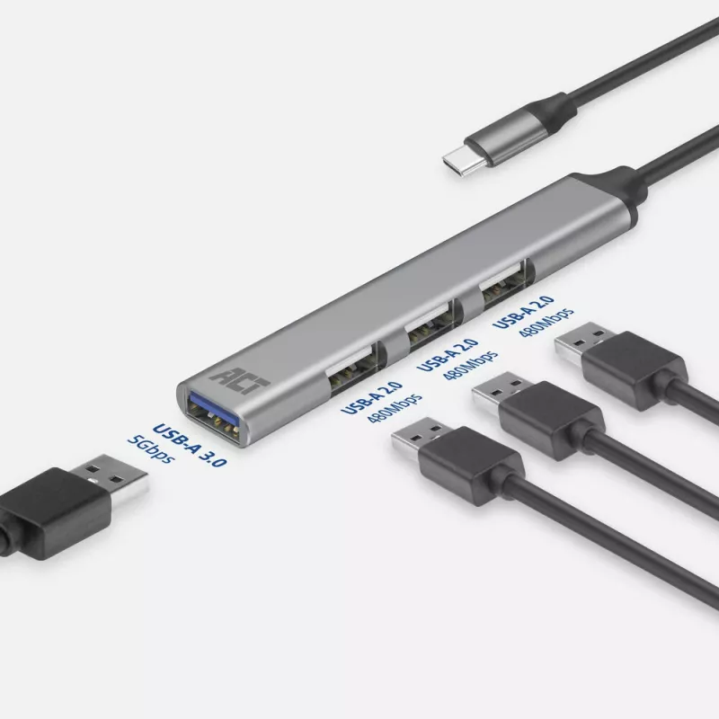 USB Hubs ACT AC6425 Type-C 5000 Mbit/s Alumīnija Pelēks
