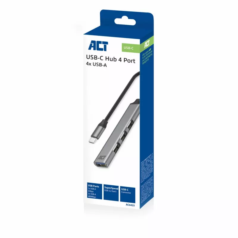 USB Hubs ACT AC6425 Type-C 5000 Mbit/s Alumīnija Pelēks