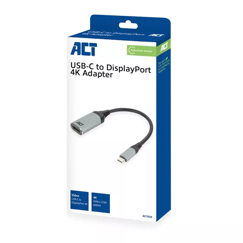ACT AC7030 USB-C uz DisplayPort adapteris, 4K @ 60Hz, alumīnija korpuss