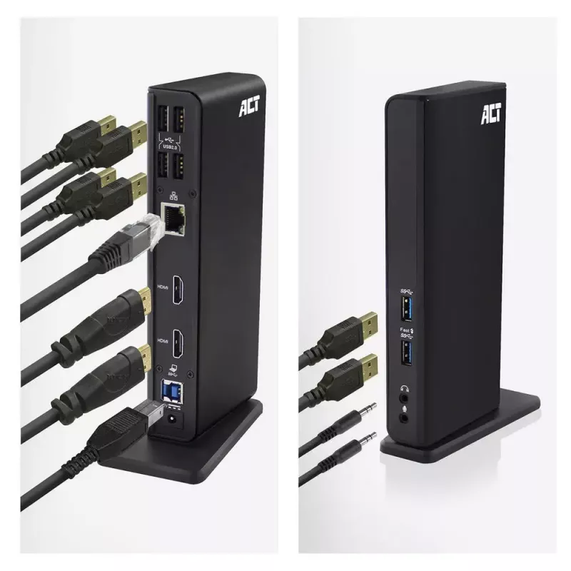 ACT Universāla USB-C vai USB-A dokstacija, 2 HDMI monitoriem, DisplayLink