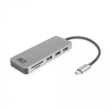 ACT USB-C centrmezgls 3.0, 3x USB-A, karšu lasītājs, PD caurvads