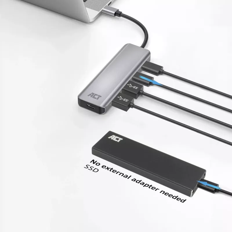 ACT AC7072 USB 3.2 Gen 1 Type-C Hub 5000 Mbit/s Melns Pelēks