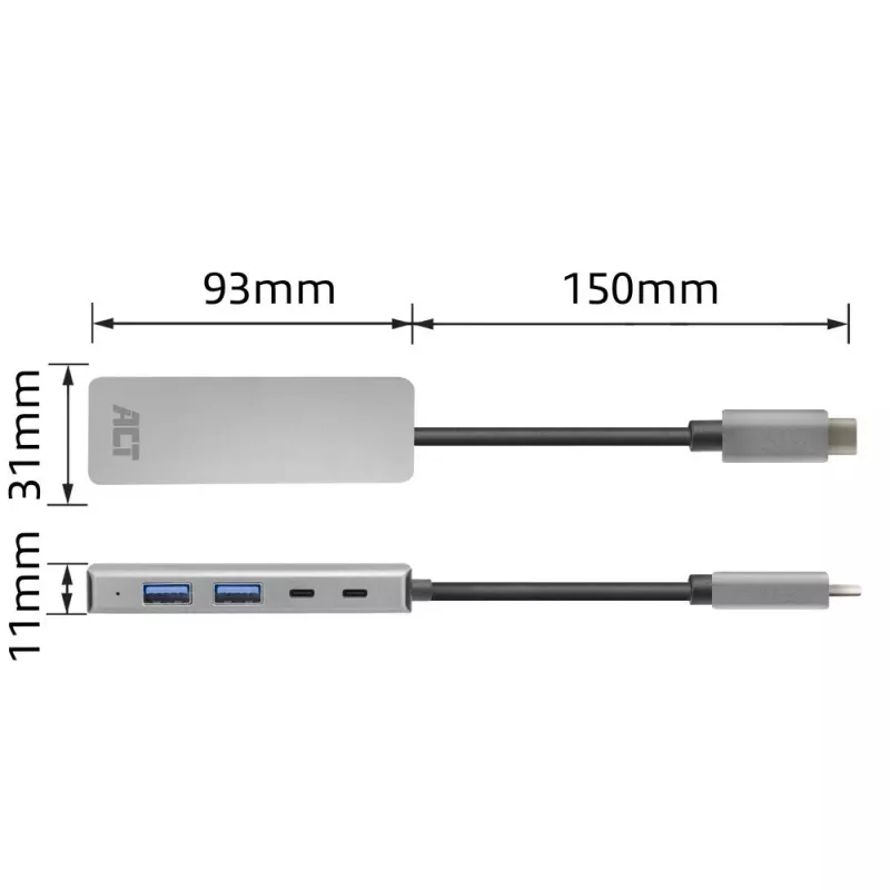 ACT AC7072 USB 3.2 Gen 1 Type-C Hub 5000 Mbit/s Melns Pelēks