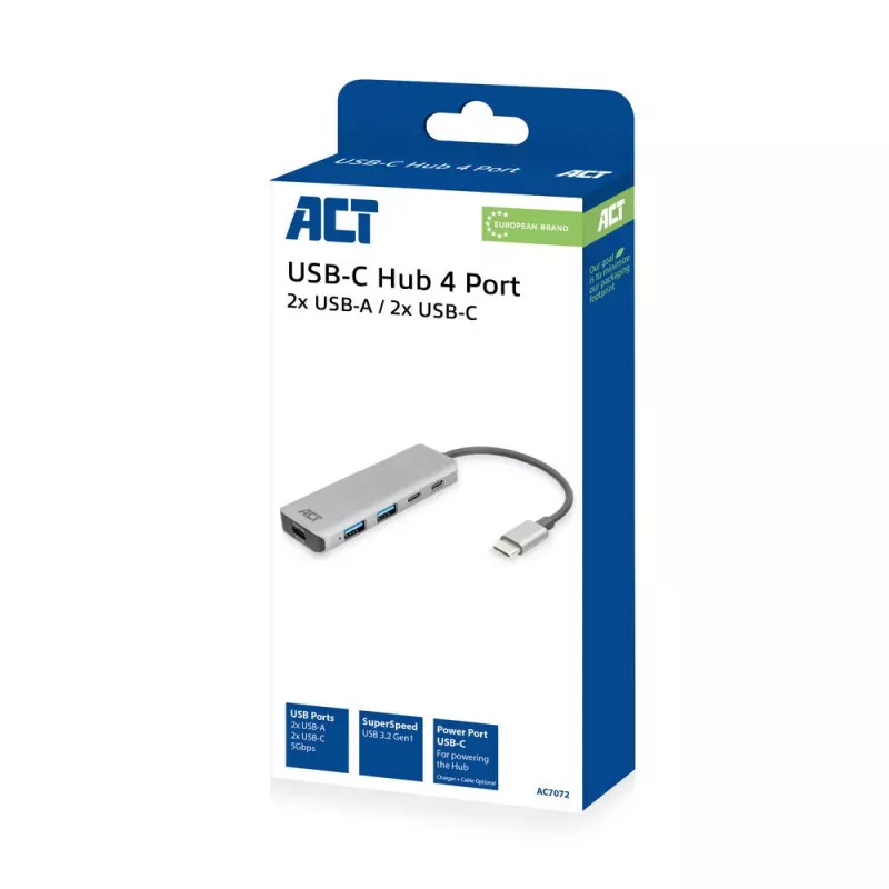 ACT AC7072 USB 3.2 Gen 1 Type-C Hub 5000 Mbit/s Melns Pelēks