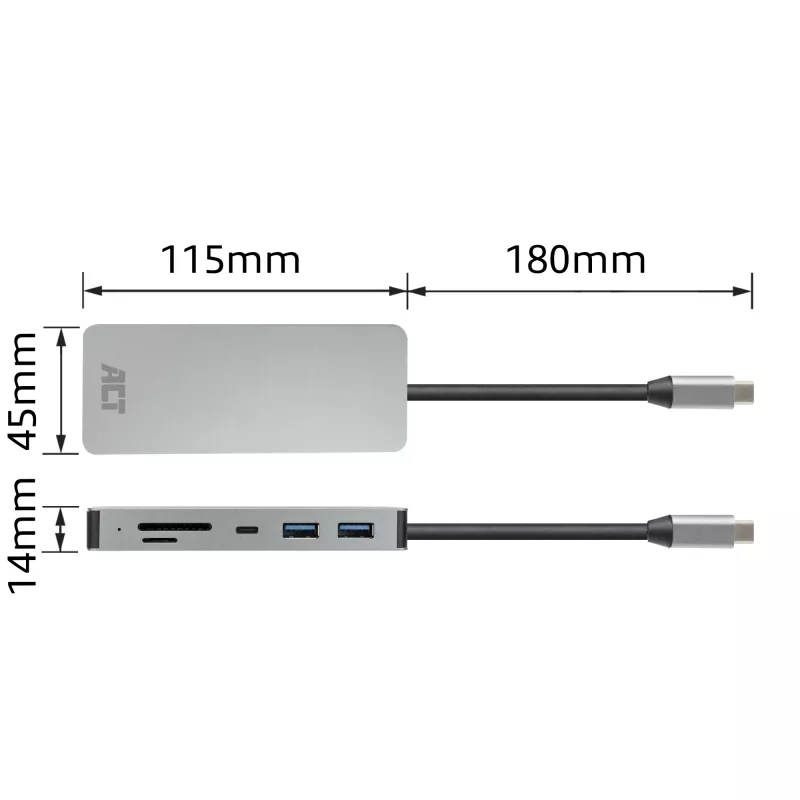 ACT AC7092 USB-C 4K HDMI Ethernet USB-A Card Reader dokstacija