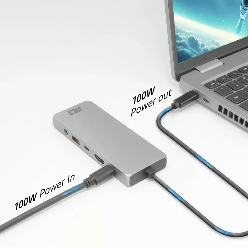ACT USB-C 4K / 8K 30Hz dokstacija 1 HDMI monitoram, 2.5 Gigabit ethernet, USB-C 10Gbps, USB-A 10Gbps, 3.5mm audio, PD caurlaide