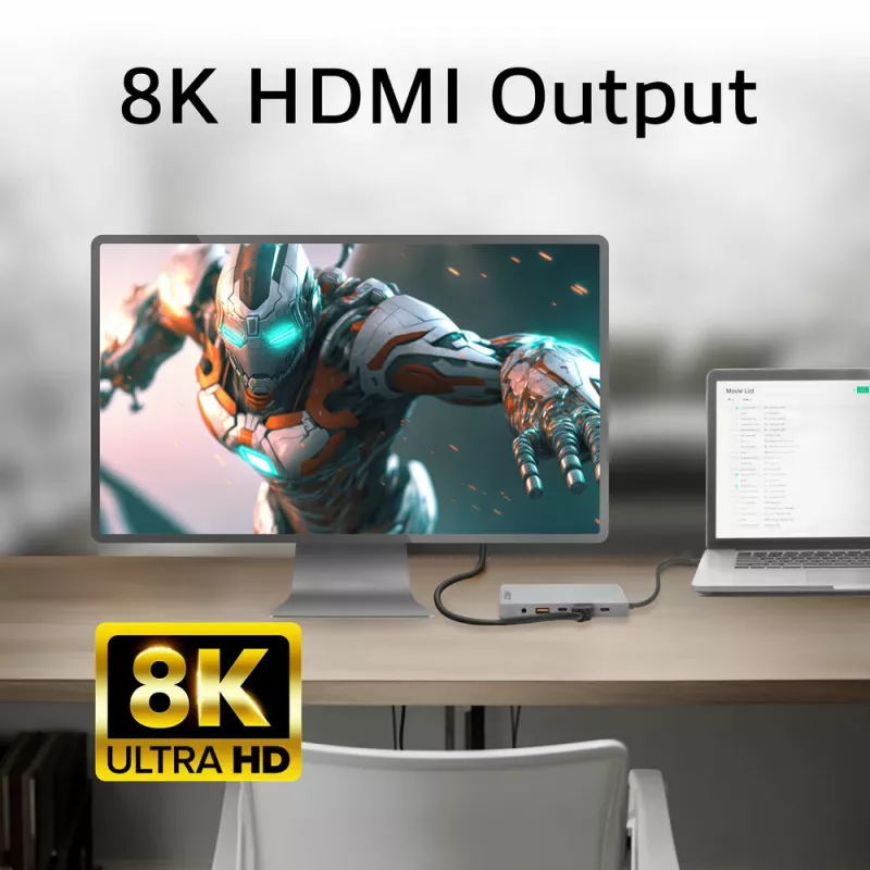 ACT USB-C 4K / 8K 30Hz dokstacija 1 HDMI monitoram, 2.5 Gigabit ethernet, USB-C 10Gbps, USB-A 10Gbps, 3.5mm audio, PD caurlaide