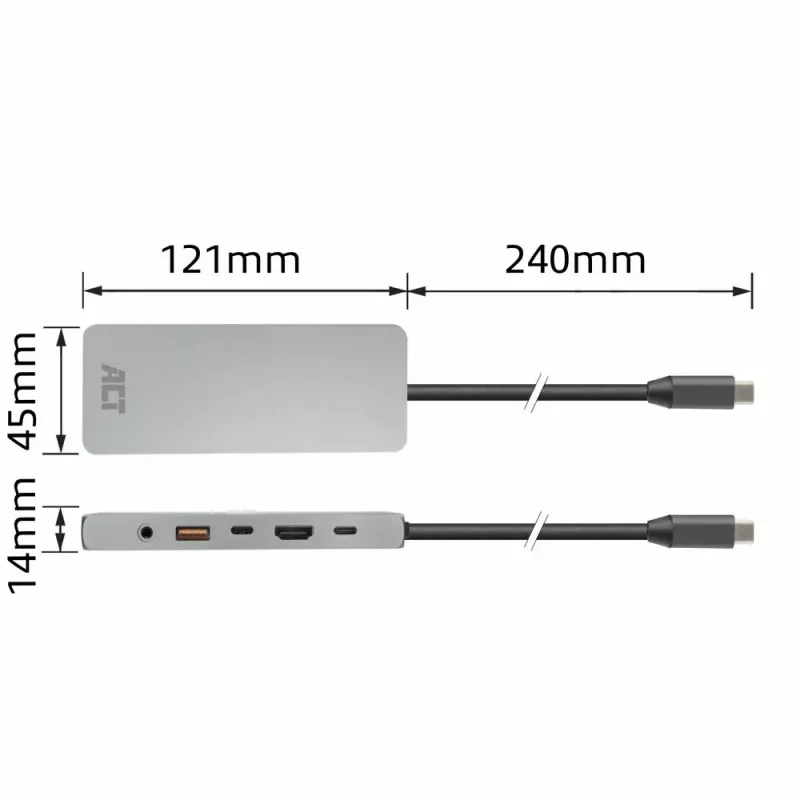 ACT USB-C 4K / 8K 30Hz dokstacija 1 HDMI monitoram, 2.5 Gigabit ethernet, USB-C 10Gbps, USB-A 10Gbps, 3.5mm audio, PD caurlaide