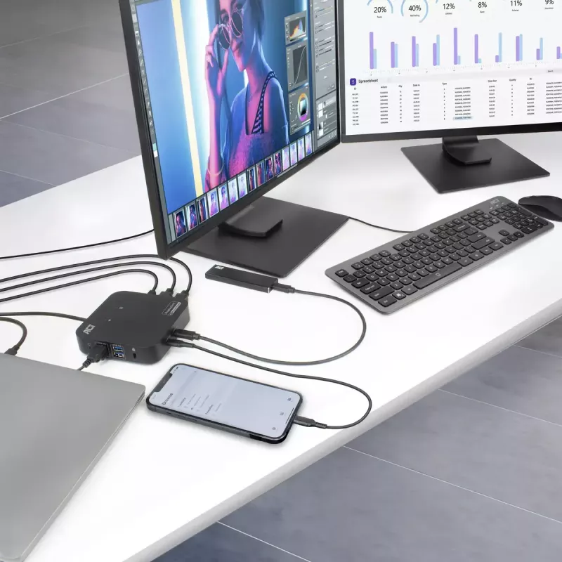 ACT Universāla USB-C Docking stacija 4K, 2x HDMI/DisplayPort, DisplayLink, kompakts dizains
