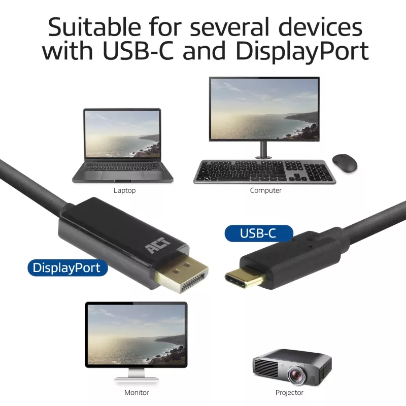 ACT AC7325 USB-C uz DisplayPort kabelis 2 m