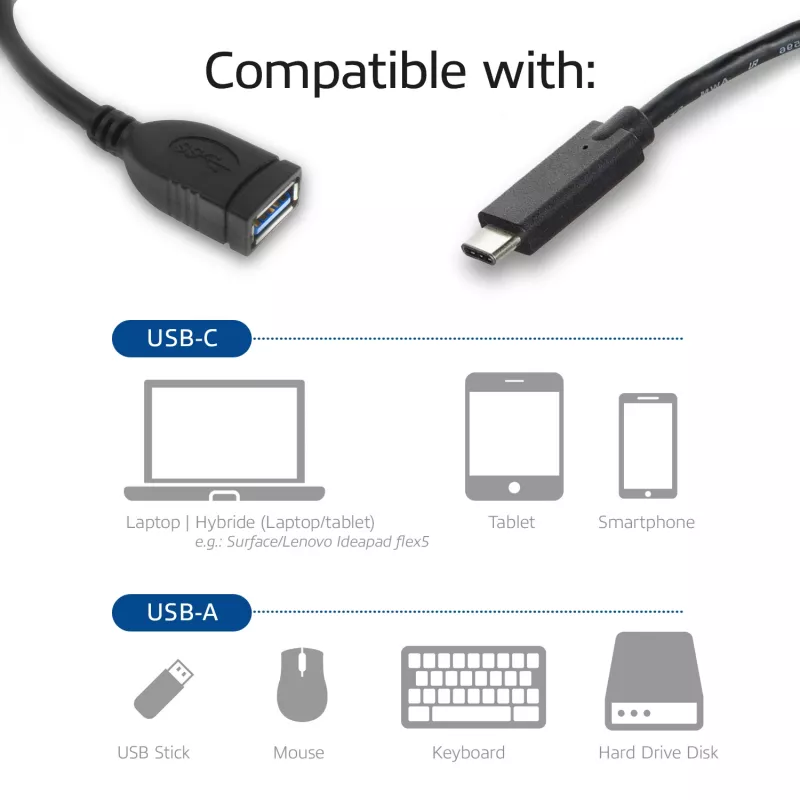 ACT USB 3.0 kabelis OTG USB-C vīriešu uz USB-A sieviešu 0.2m 5 Gbit/s