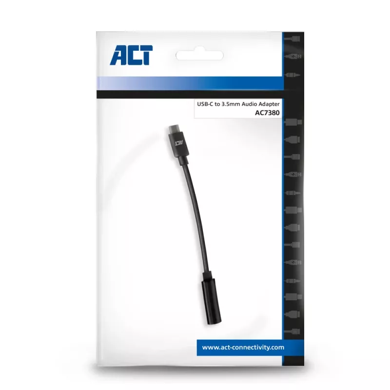 Audio kabelis ACT AC7380 0.11 m 3,5 mm ligzda USB-C spraudnis melns