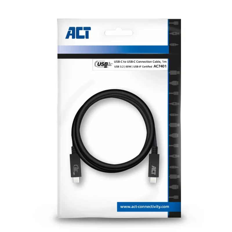 ACT USB 3.0 kabelis USB-C USB-IF sertificēts 1 metrs 5 Gbit/s
