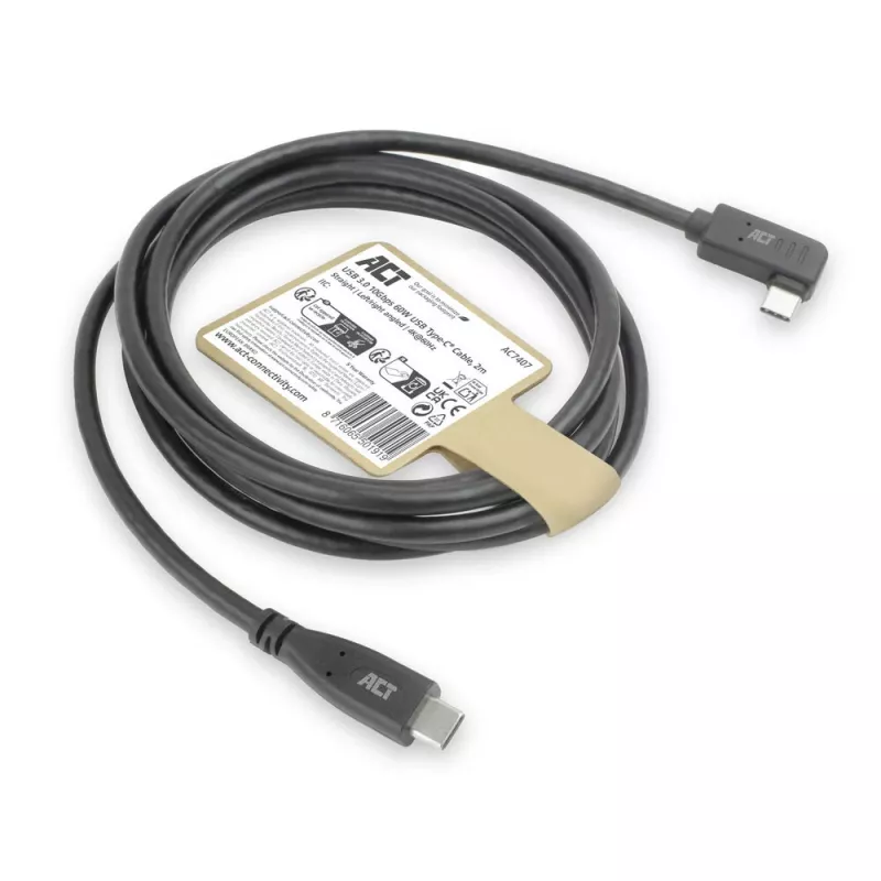 ACT USB 3.0 leņķa USB-C kabelis 2 m 5 Gbit/s Melns