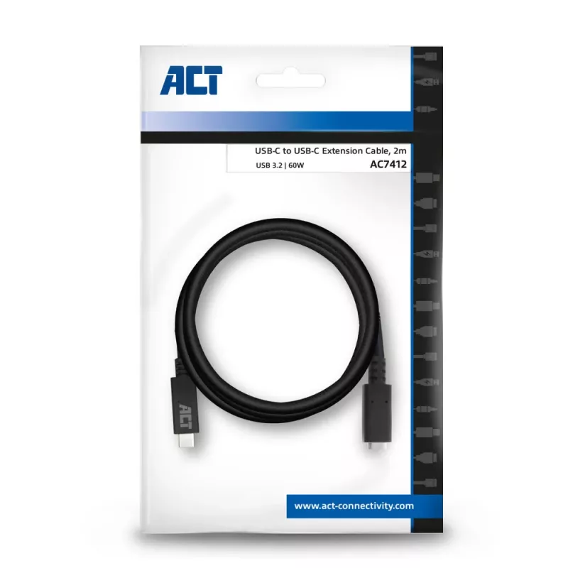 ACT USB 3.0 pagarinātājvads USB-C 2 m 5 Gbit/s Melns