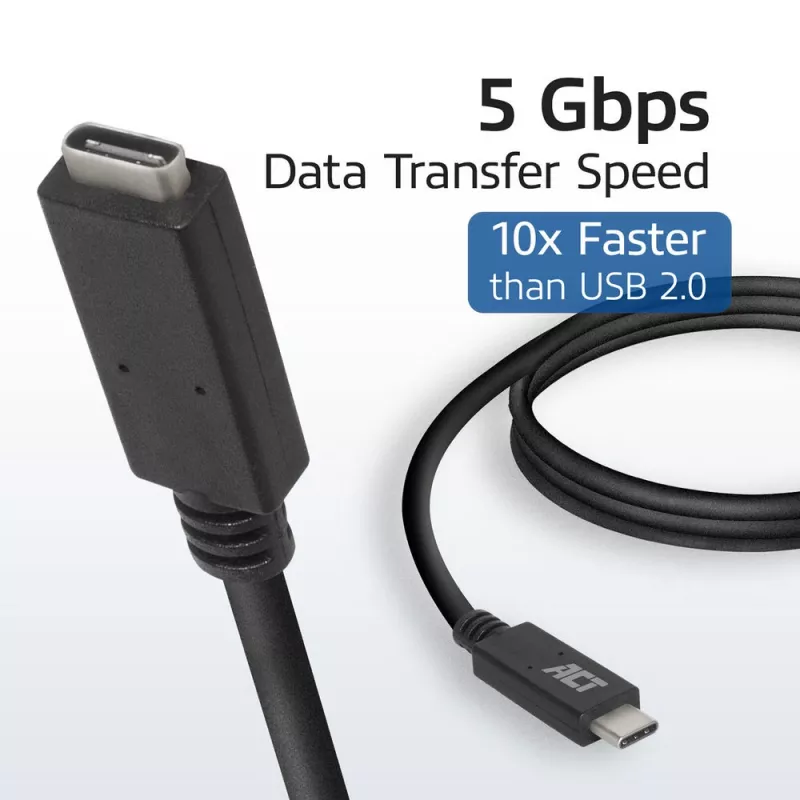 ACT USB 3.0 pagarinātājvads USB-C 2 m 5 Gbit/s Melns