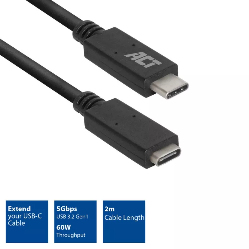 ACT USB 3.0 pagarinātājvads USB-C 2 m 5 Gbit/s Melns