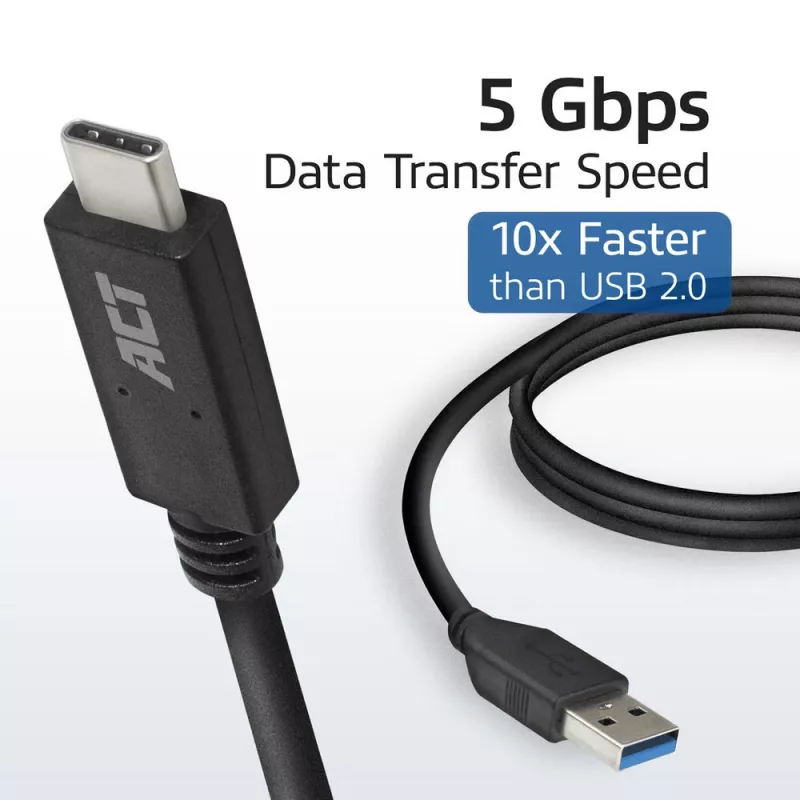 ACT USB 3.0 kabelis USB-A uz USB-C 2 metri 5 Gbit/s Melns