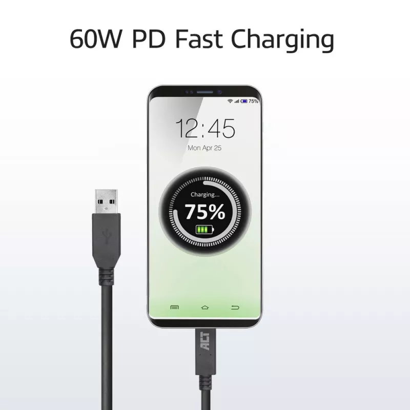 ACT USB 3.0 kabelis USB-A uz USB-C 2 metri 5 Gbit/s Melns