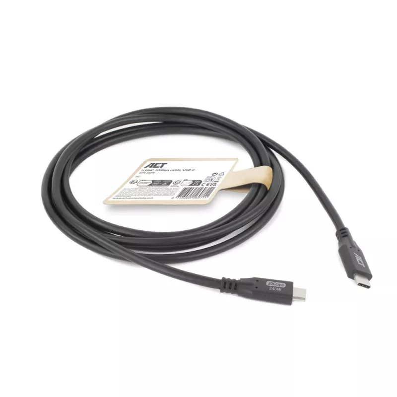 ACT USB4 20Gbps 240W USB Type-C kabelis 0.5m Melns