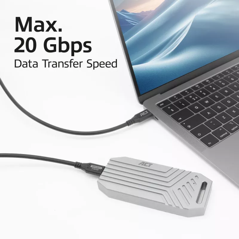 ACT USB4 20Gbps 240W USB Type-C kabelis 0.5m Melns