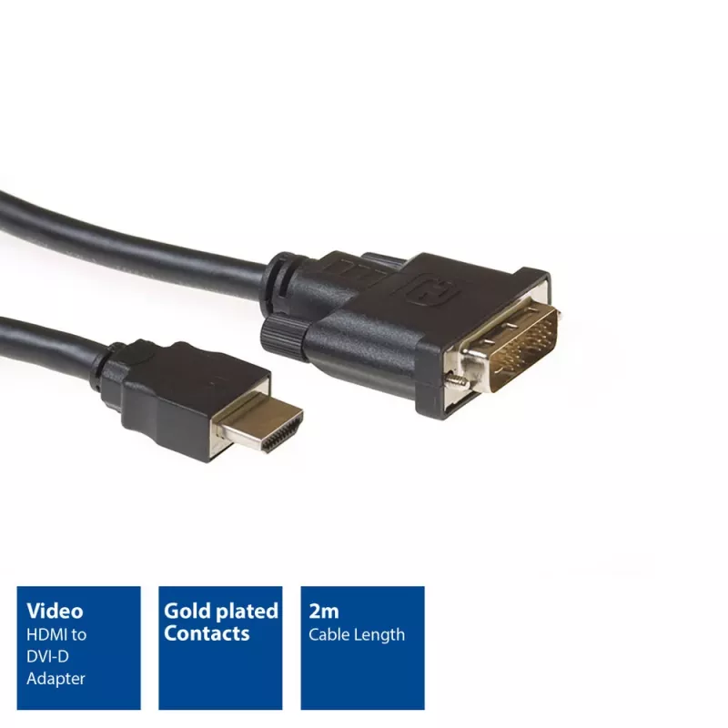 ACT AC7520 HDMI-DVI-D adaptera kabelis 2 m, HDMI A vīrišķais - DVI-D single link vīrišķais 18+1