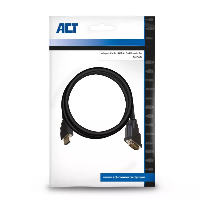 ACT AC7520 HDMI-DVI-D adaptera kabelis 2 m, HDMI A vīrišķais - DVI-D single link vīrišķais 18+1