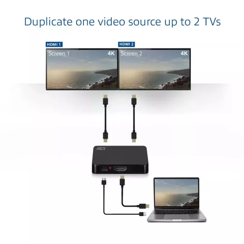 ACT 4K HDMI 1.4 sadalītājs 2 porti 3840 x 2160 pikseļi Melns